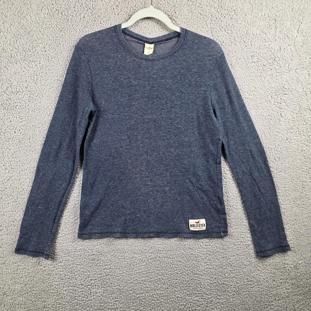 Hollister Shirt Mens Small Blue Crewneck Long Sleeve Lightweight Knit Logo Tee